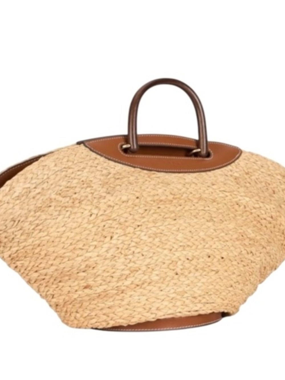 NWT Cult Gaia WANDA Woven natural beach Tote Bag with Brown Leather Trim - Picture 4 of 7